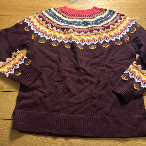 NWT Talbots fair isle yoke crewneck sweater maroon medium petite - Picture 8 of 8